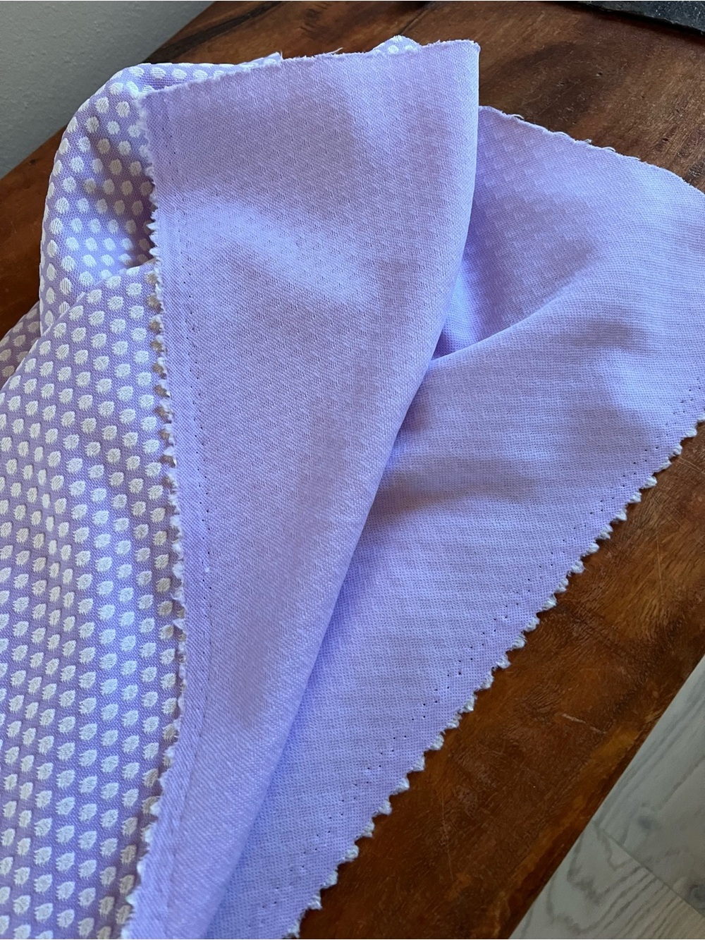 Vintage Fabric 1.5 Yards Lightweight Polyester Lavender Purple White Dots Sewing - Picture 4 of 7